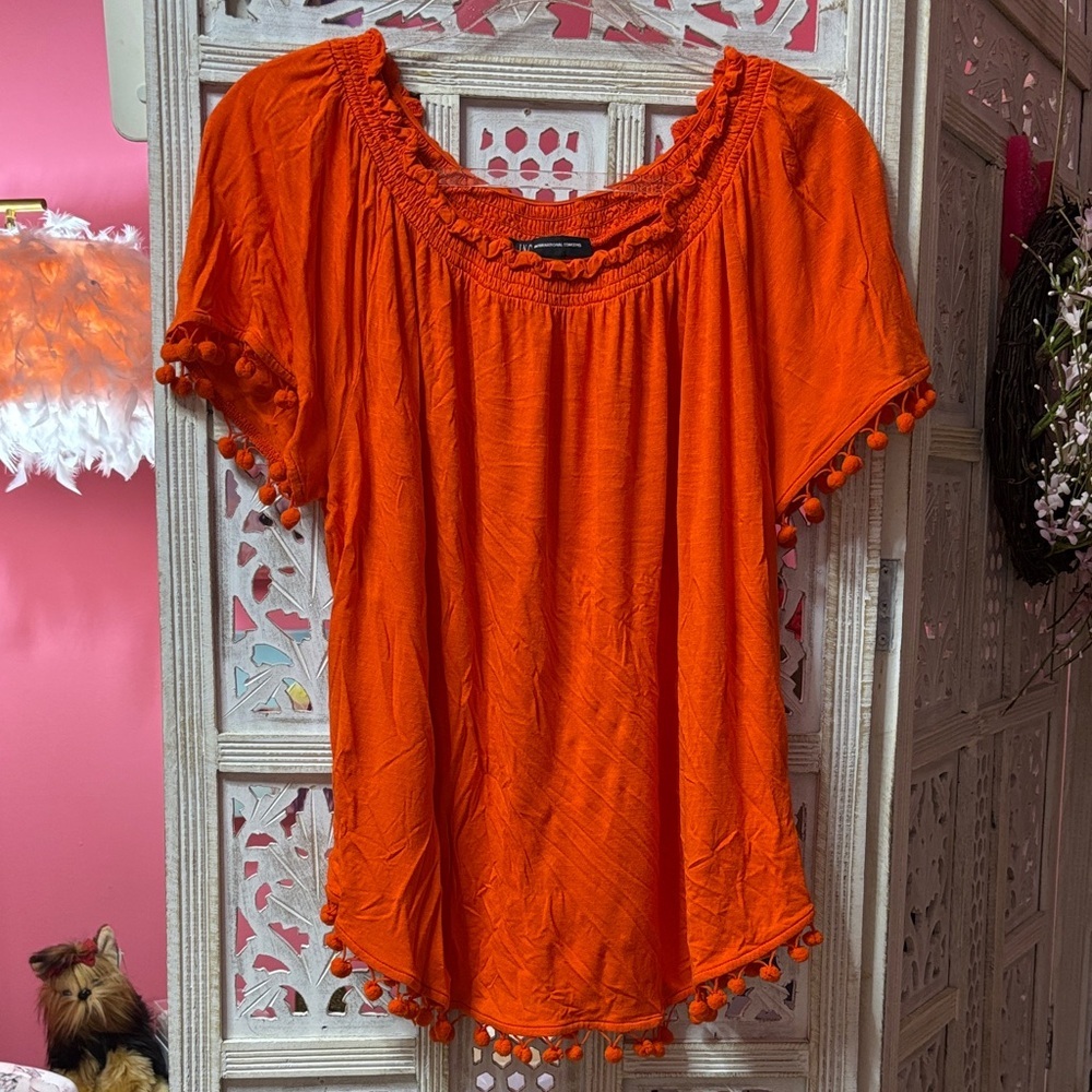 I-N-C International Concepts Vibrant Orange Women's Top Size: XXL